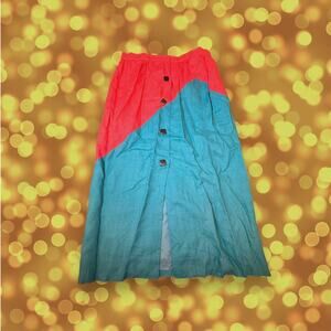 Frank Masandrea Vintage 1980s Neon Orange and Teal Midi Button Skirt Size (XS-S)